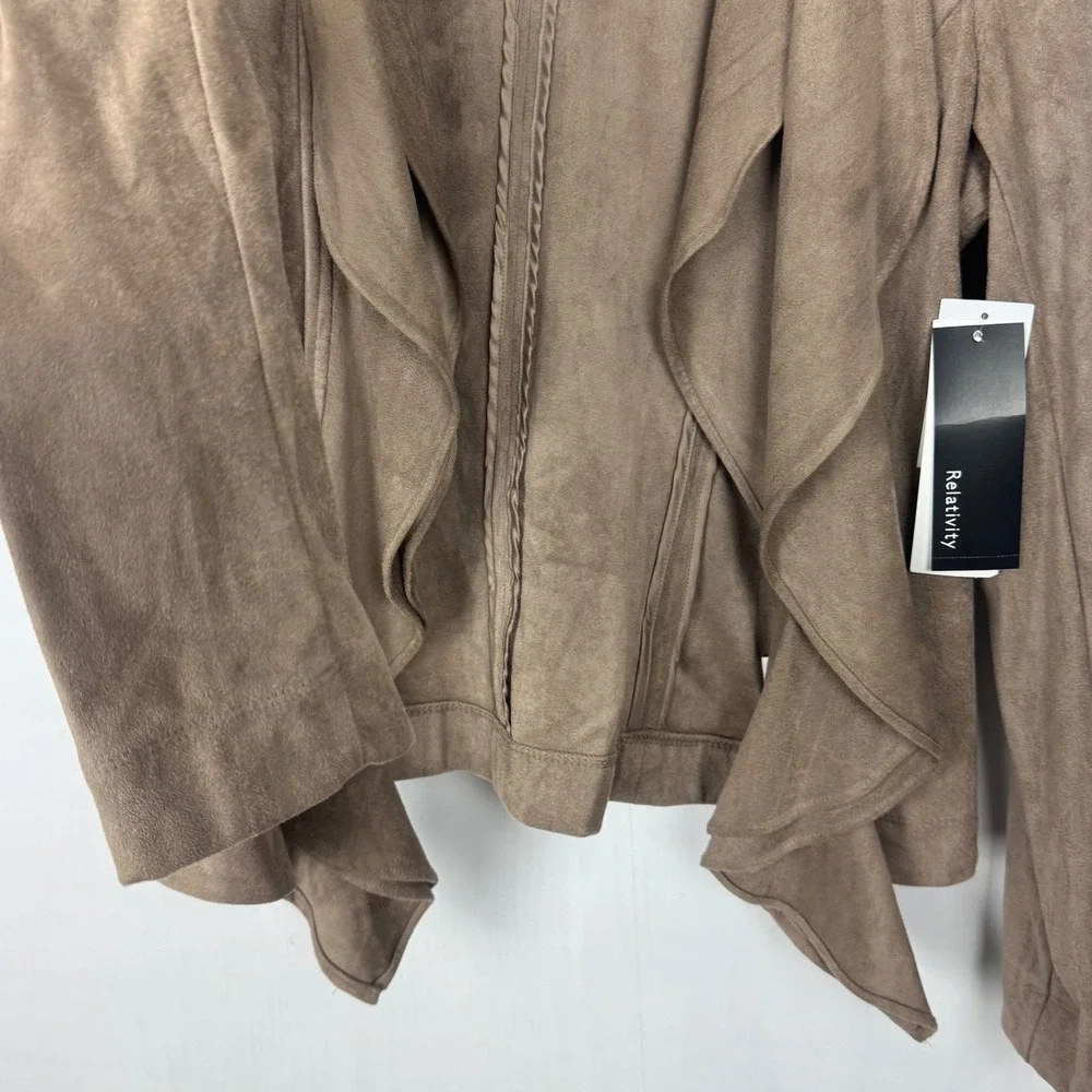 Relativity Women's Draped Faux‎ Suede Waterfall Jacket M Dark Stone Brown